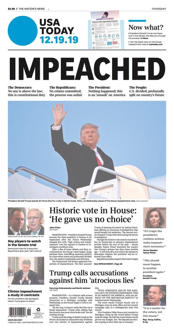 Die Schlagzeile «Impeached» zierte am Donnerstag praktisch jede amerikanische Zeitung.