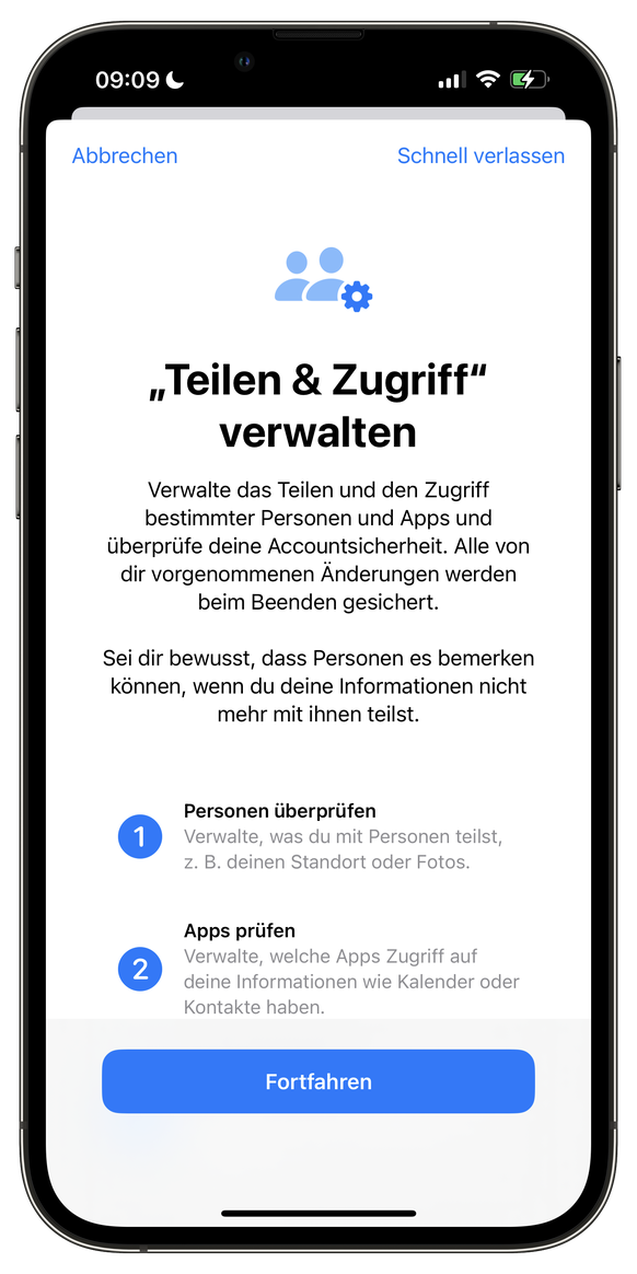 iOS 16 bietet die Sicherheitsfunktion «Teilen &amp; Zugriff verwalten».