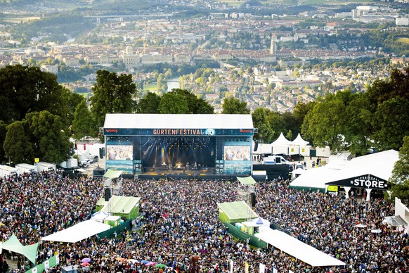 epa05426905 Aerial view of the Gurten music open air festival venue in Bern, Switzerland, 15 July 2016. The Gurtenfestival runs from 14 to 17 July. EPA/MANUEL LOPEZ EDITORIAL USE ONLY