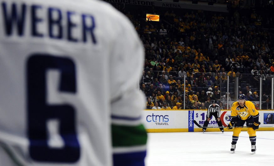 Beide tragen sie die Nummer 6: Yannick (l.) und Shea Weber.