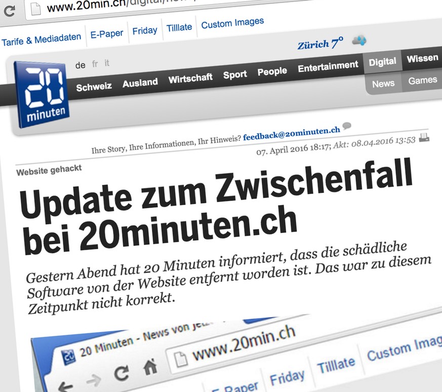 Gefährlicher E-Banking-Trojaner bei «20 Minuten»: Die Entwarnung kam zu früh