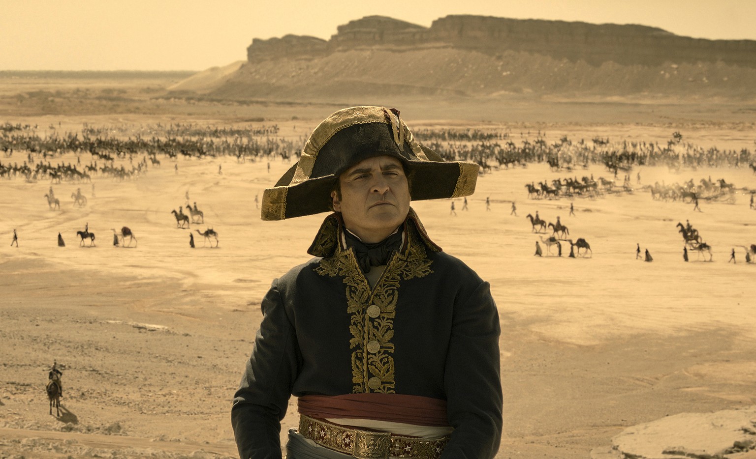 This image released by Apple TV+ shows Joaquin Phoenix in a scene from &quot;Napoleon.&quot; (Apple TV+ via AP)