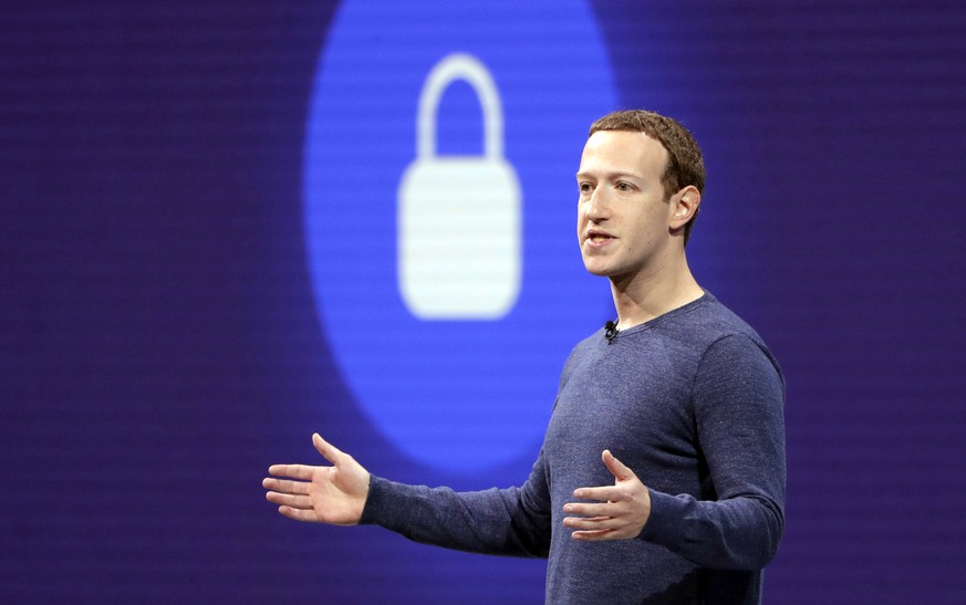 FILE- In this May 1, 2018, file photo, Facebook CEO Mark Zuckerberg delivers the keynote speech at F8, Facebook&#039;s developer conference, in San Jose, Calif. In his first State of the State address ...