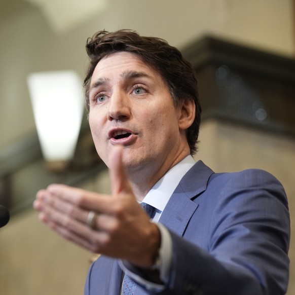 Prime Minister Justin Trudeau holds a news conference on imposed U.S. tariffs in Ottawa on Tuesday, March 4, 2025. (Adrian Wyld /The Canadian Press via AP)
Canada US-Trump-Tariffs