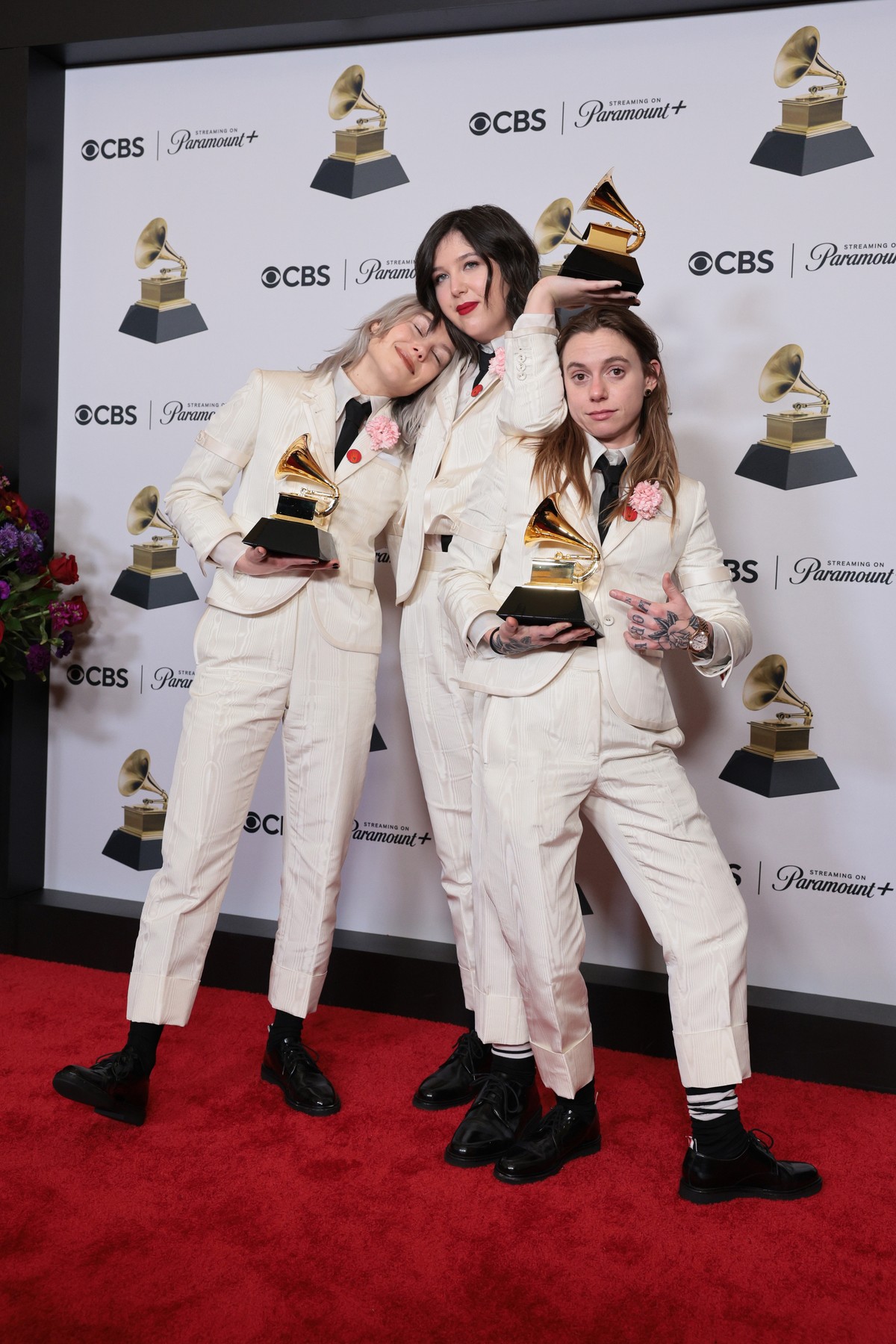 epaselect epa11128311 (L-R) Phoebe Bridgers, Lucy Dacus, and Julien Baker of Boygenius, winners of the "Best Rock Performance" award for "Not Strong Enough", the "Best Rock So ...