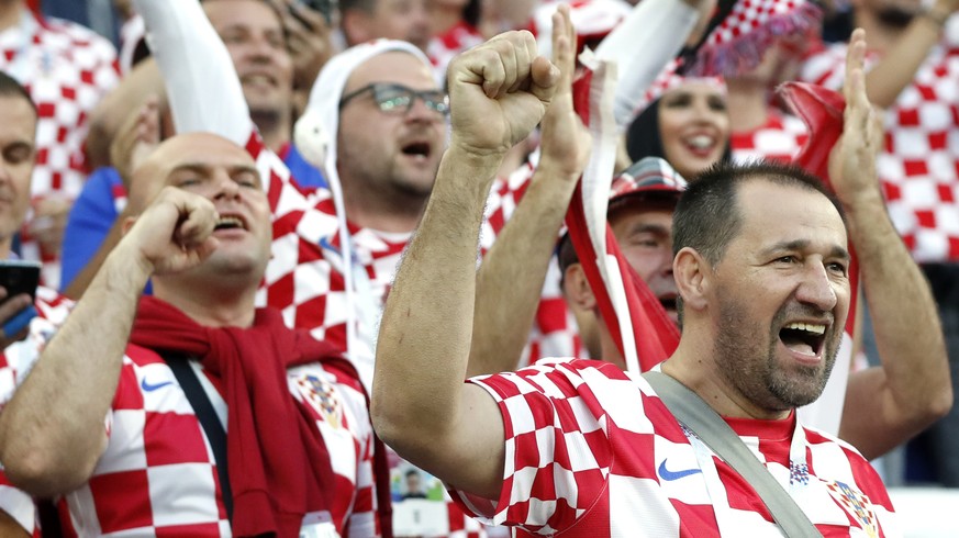 Croatia fans cheer prior the group D match between Croatia and Nigeria at the 2018 soccer World Cup in the Kaliningrad Stadium in Kaliningrad, Russia, Saturday, June 16, 2018. (AP Photo/Petr David Jos ...