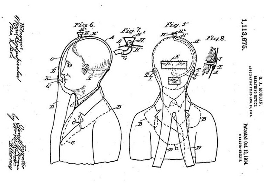 Garrett Morgan, Patent für Gasdmaske, Zeichnung