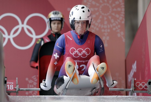 Martina Kocher of Switzerland starts her training run at the 2018 Winter Olympics in Pyeongchang, South Korea, Saturday, Feb. 10, 2018. (AP Photo/Wong Maye-E)