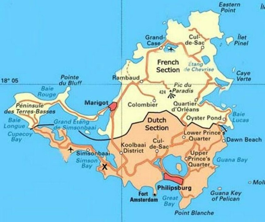 Karte von St.Martin, Saint-Martin, Sint Maarten