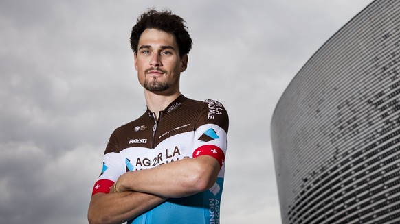 Silvan Dillier le coureur cycliste suisse de lÕequipe AG2R La Mondiale pose lors dÕune conference de presse avant le depart du Tour de Romandie ce lundi 29 avril 2019 a Lausanne. (KEYSTONE/Jean-Christ ...