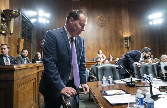 Sen. Mike Lee, R-Utah, a member of the Senate Judiciary Committee, arrives for a markup session Thursday, Jan. 9, 2020, on Capitol Hill in Washington. Lee criticized a security briefing on Iran by Sec ...