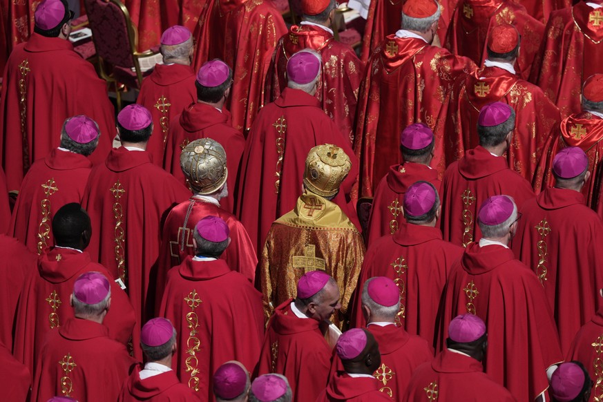 Cardinals stand during the funeral of Pope Francis in St. Peter&#039;s Square at the Vatican, Saturday, April 26, 2025. (AP Photo/Gregorio Borgia)
Vatican Pope