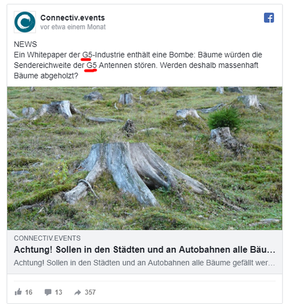 Ein Facebook-Post stellt die Frage: «Werden unsere Bäume G5-Antennen geopfert?»