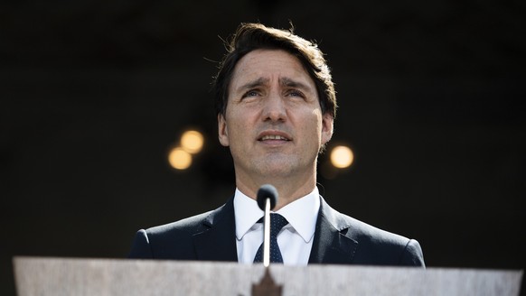 Prime Minister Justin Trudeau speaks at a news conference at Rideau Hall after meeting with Gov. Gen. Mary Simon to ask her to dissolve Parliament, triggering an election, in Ottawa, Ontario, on Sunda ...