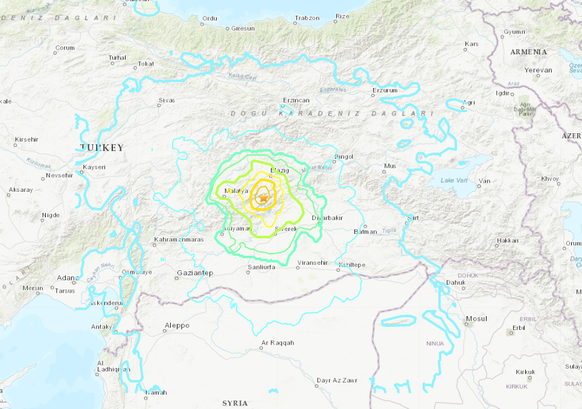 Das Epizentrum des Erdbebens liegt im Südosten der Türkei.