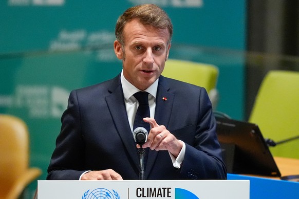French President Emmanuel Macron speaks during a climate summit, Wednesday, Sept. 24, 2025, at U.N. headquarters. (AP Photo/Yuki Iwamura)
UN General Assembly Climate Summit