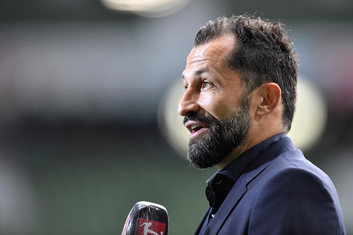 Bayern's Munich's sports director Hasan Salihamidzic speaks to the media ahead of the German Bundesliga soccer match between Werder Bremen and Bayern Munich in Bremen, Germany, Tuesday, June ...