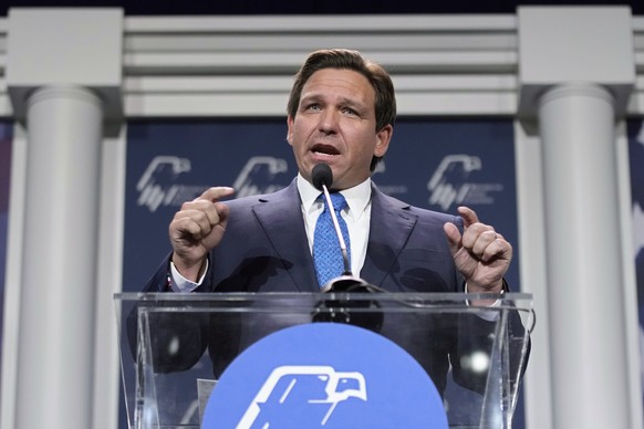 FILE - Florida Gov. Ron DeSantis speaks at an annual leadership meeting of the Republican Jewish Coalition on Nov. 19, 2022, in Las Vegas. A Florida prosecutor suspended by DeSantis opened his federal ...