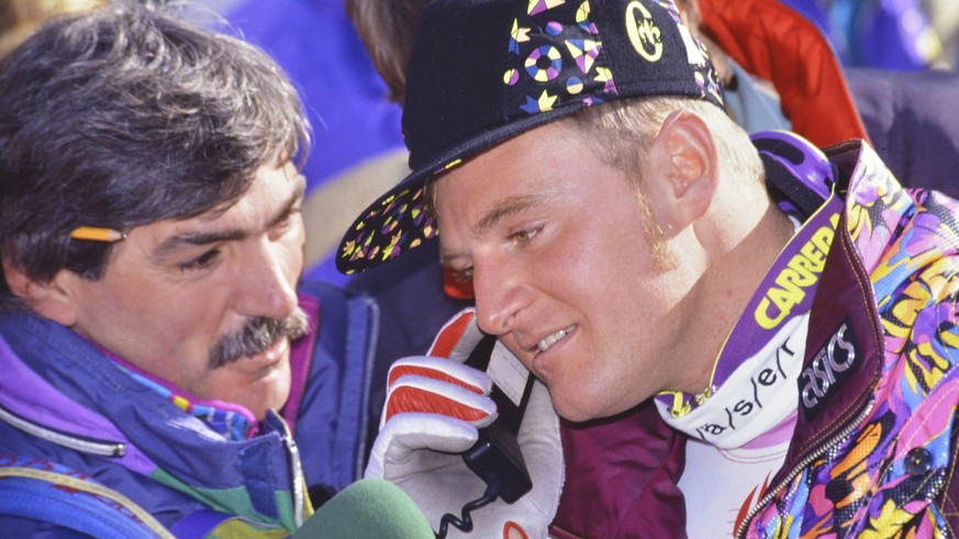 Ski Alpin Olympische Spiele 1992: BRUNNER, ORTLIEB (AUT) Olympische Winterspiele Albertville 08-23.02.1992 Abfahrt Herren 09.02.1992 Robert Brunner (links), Patrick ORTLIEB (Oesterreich rechts) Albert ...