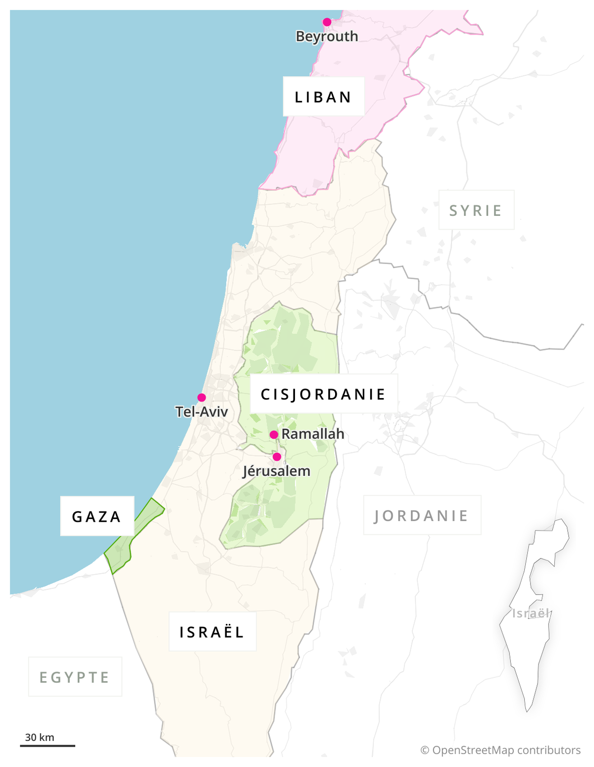 Le conflit israélo-palestinien.