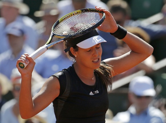 Ana Ivanovic of Serbia reacts during her women&#039;s semi-final match against Lucie Safarova of the Czech Republic at the French Open tennis tournament at the Roland Garros stadium in Paris, France,  ...