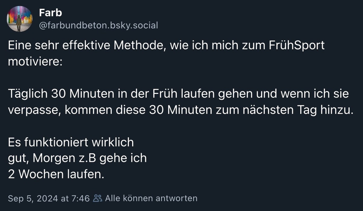 Bluesky-Posting zu Frühsport