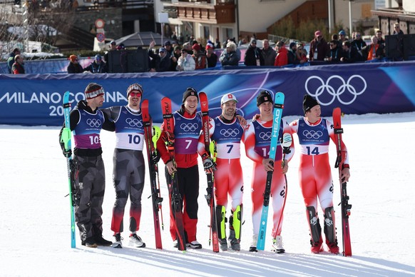 Race podium during the Olympic Winter games, Winterspiele,Spiele, Summer games Milano-Cortina 2026, Figure skating, Eiskunstlauf Team Event on february 08,2026 at Milano Ice Skating Arena in Milan, It ...