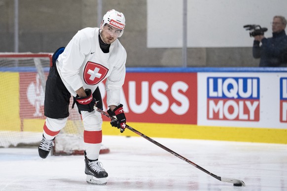 Timo Meier (CHE) in action during a training of team Switzerland in the practice rink in the Swiss Life Arena in Zuerich, Switzerland on Wednesday, 13. May 2026. (KEYSTONE/Claudio Thoma)