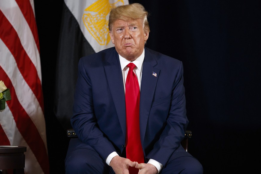 President Donald Trump speaks during a meeting with Egyptian President Abdel-Fattah el-Sisi at the InterContinental Barclay hotel during the United Nations General Assembly, Monday, Sept. 23, 2019, in ...