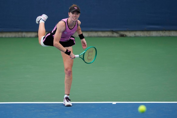 Simona Waltert, of Switzerland, serves the ball to Nadia Podoroska, of Argentina, during the first round of the U.S. Open tennis championships Monday, Aug. 31, 2026, in New York. (AP Photo/Yuki Iwamur ...