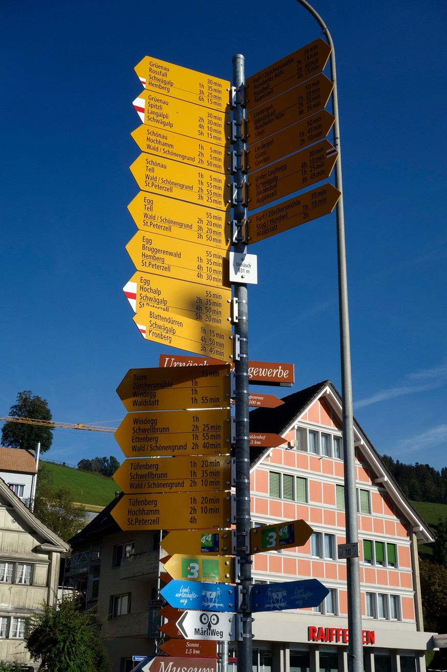 Wegweiser Urnäsch Rauszeit grösster Wanderwegweiser