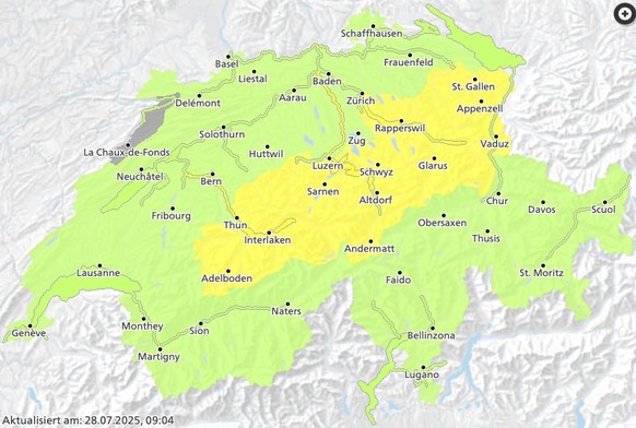 Hochwassergefahr Schweiz 28. Juli 2025