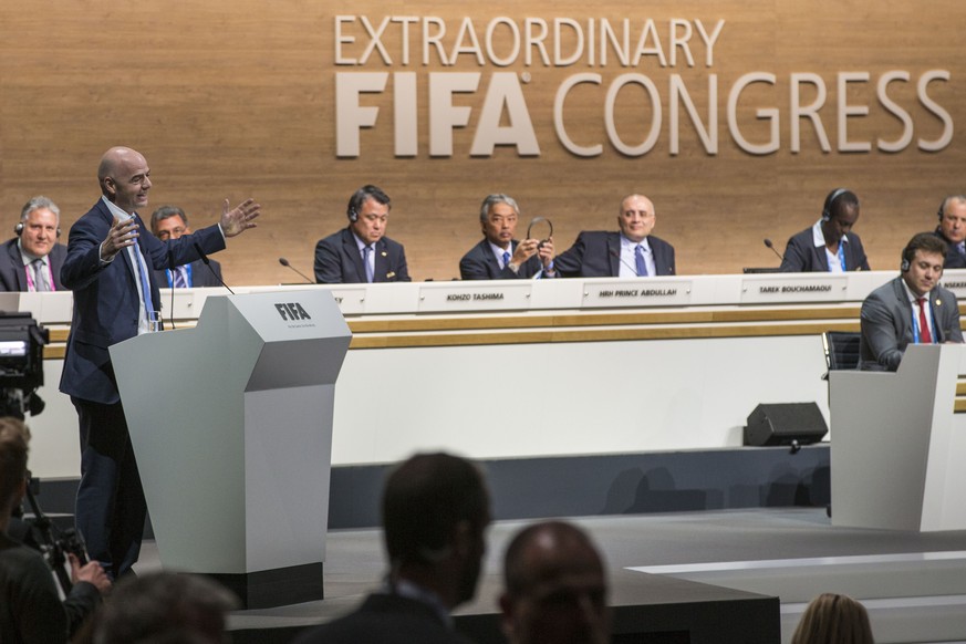 Der Walliser Gianni Infantino bedankt sich beim FIFA-Kongress für das Vertrauen.<br data-editable="remove">