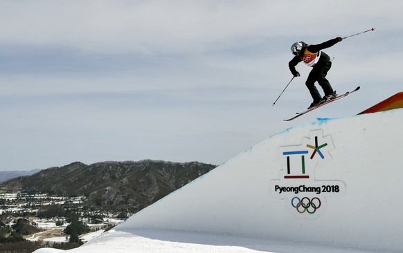 EliasÂ Ambuehl, of Switzerland, jumps during the men&#039;s slopestyle qualifying at Phoenix Snow Park at the 2018 Winter Olympics in Pyeongchang, South Korea, Sunday, Feb. 18, 2018. (AP Photo/Kin Che ...