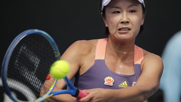 epa09615130 (FILE) - Peng Shuai of China in action during her women&#039;s singles first round match against Nao Hibino of Japan at the Australian Open Grand Slam tennis tournament in Melbourne, Austr ...