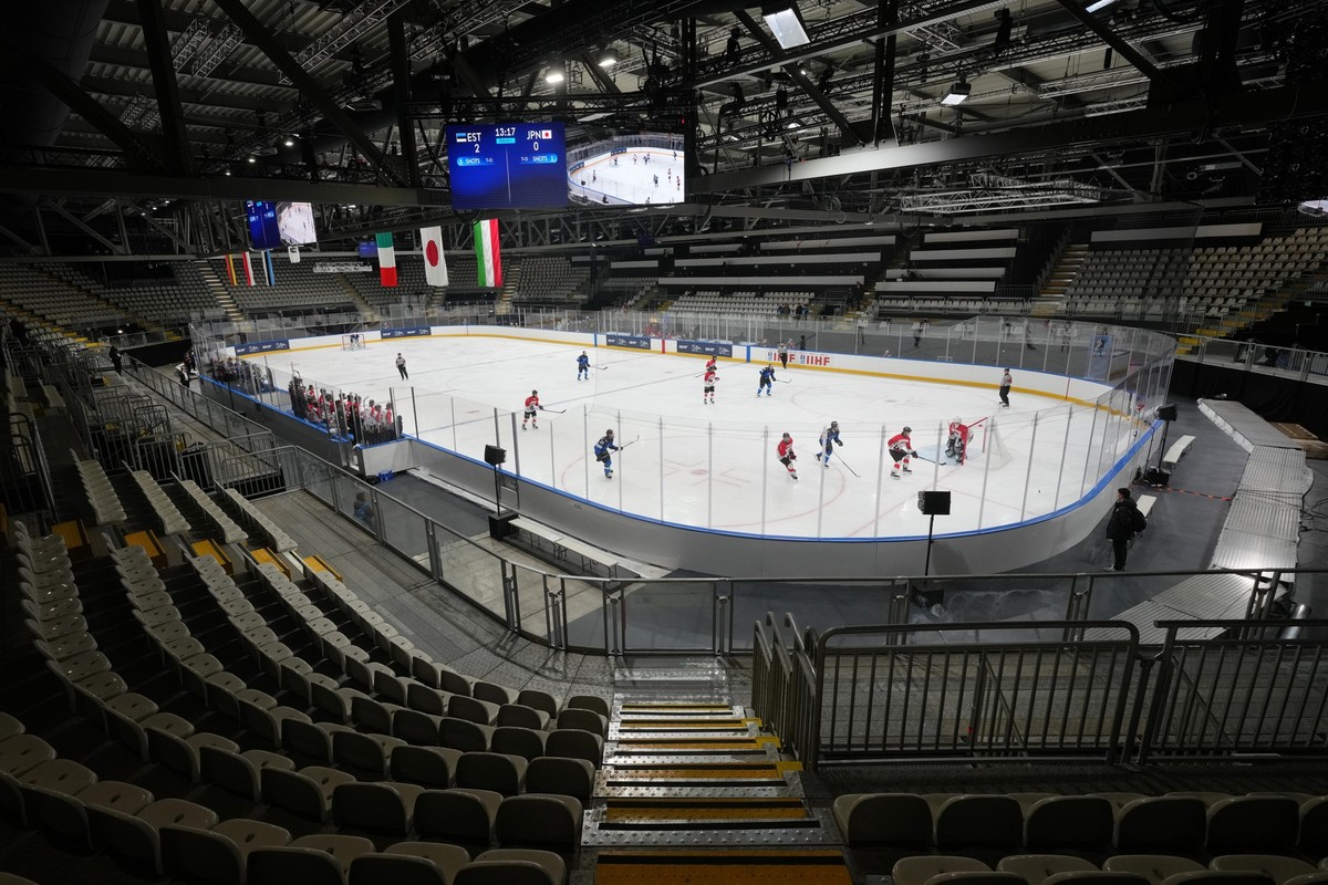 A view of the Ice Hockey Arena during the U20 Ice Hockey World Championship between Estonia and Japan as a test event for the 2026 Milan Cortina Winter Olympics, in Rho, near Milan, Italy, Monday, Dec ...