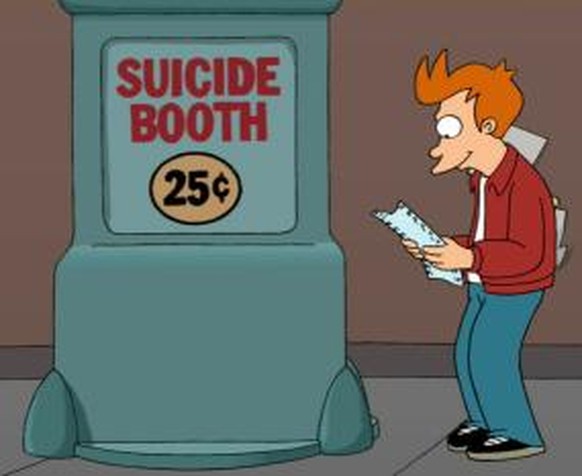 芦Dr. Tod禄 will Sterbemaschine in der Schweiz lancieren聽
Irgenwie wie die Selbstmord-Kabinen bei Futurama....
