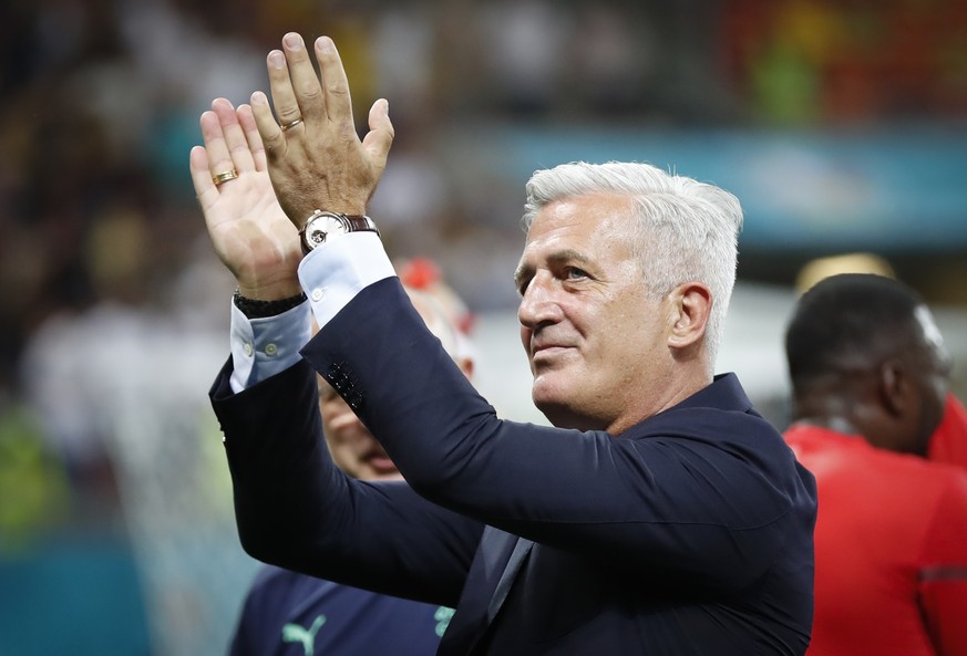 Switzerland&#039;s head coach Vladimir Petkovic celebrates winning the Euro 2020 soccer championship round of 16 match between France and Switzerland at the National Arena stadium in Bucharest, Romani ...