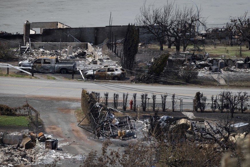 Damaged structures are seen in Lytton, British Columbia, Friday, July 9, 2021, after a wildfire destroyed most of the village on June 30. (Darryl Dyck/The Canadian Press via AP)