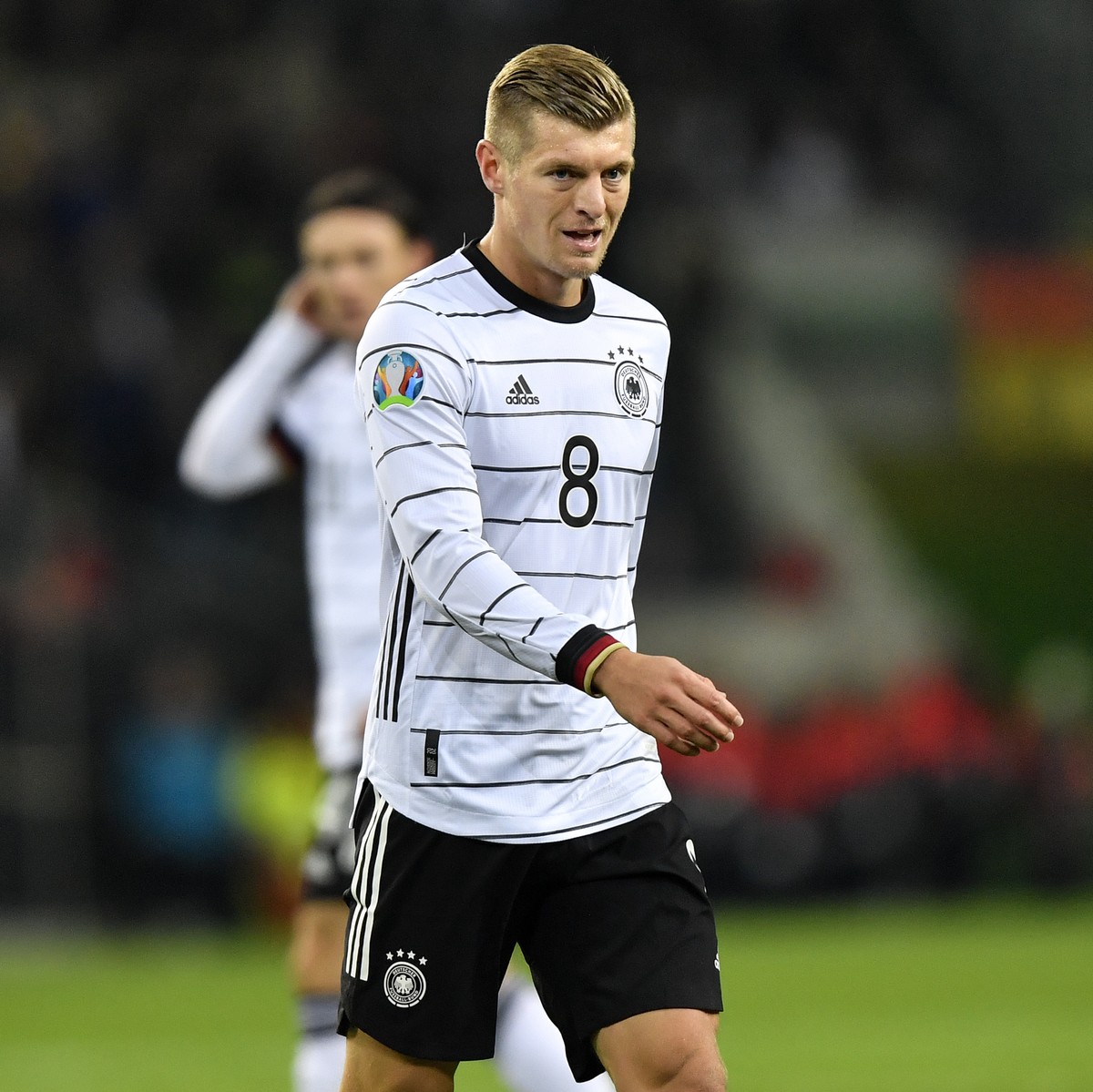 FILE - In this Saturday, Nov. 16, 2019 file photo, Germany's Toni Kroos plays during their Euro 2020 group C qualifying soccer match against Belarus in Moenchengladbach, Germany. Kroos on Wednesd ...