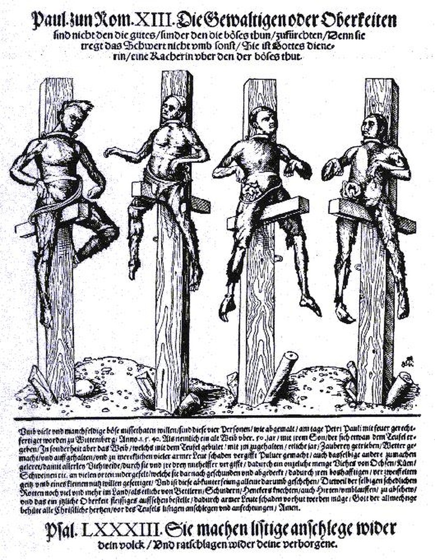 Holzschnitt der Hexenverbrennung in Wittenberg, Prista Frühbottin, 1540