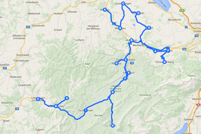 Die ungefähre Strecke der heutigen Etappe von Willisau nach Langnau im Emmental.
