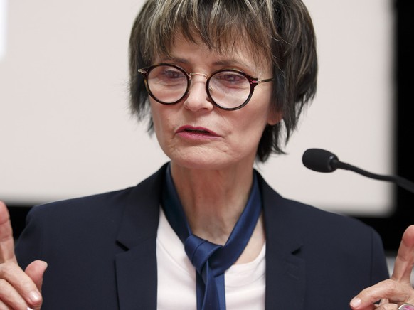 Former Swiss Federal President Micheline Calmy-Rey reacts on the Brexit referendum&#039;s vote in Great Britain during a round table at the University of Geneva, in Geneva, Switzerland, Friday, June 2 ...