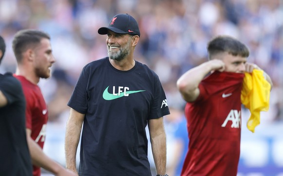 epa10756186 Liverpool?s head coach Juergen Klopp reacts during the friendly soccer match between Karlsruher SC and FC Liverpool in Karlsruhe, Germany, 19 July 2023. EPA/RONALD WITTEK