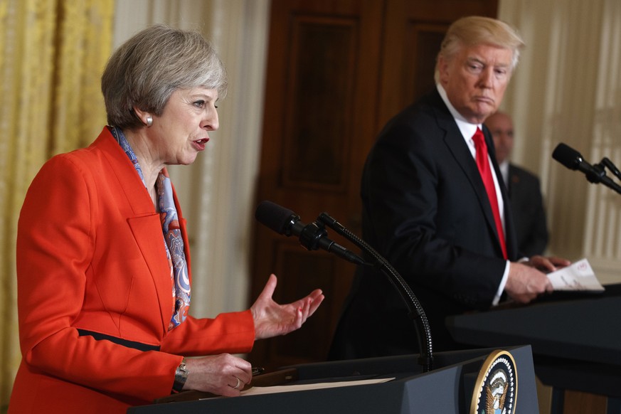 British Prime Minister Theresa May speaks during a news conference with President Donald Trump in the East Room of the White House in Washington, Friday, Jan. 27, 2017. (AP Photo/Evan Vucci)