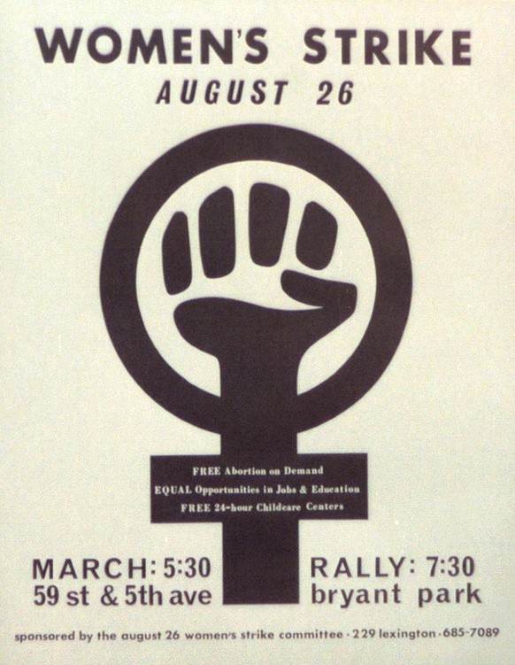Plakat zum Frauenstreik 1970 in den USA
https://en.wikipedia.org/wiki/Women%27s_Strike_for_Equality#/media/File:1970s_women&#039;s_strike_poster_(cropped).jpg