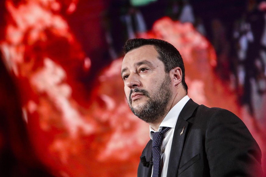 epa07316412 Italian Deputy Premier and Interior Minister Matteo Salvini attends the Italian TV Raidue channel programme &#039;Povera Patria&#039;, in Rome, Italy, 24 January 2019. EPA/GIUSEPPE LAMI