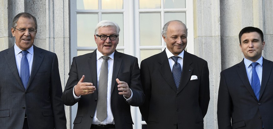 In einigen Dingen entscheidend vorangekommen: Die Aussenminister Sergej Lawrow (Russland), Frank-Walter Steinmeier (Deutschland), Laurent Fabius (Frankreich), Pavlo Klimkin (Ukraine) in Berlin.