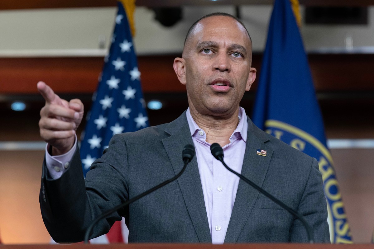 House Minority Leader Hakeem Jeffries, D-N.Y., speaks during a news conference on Capitol Hill, Monday, July 13, 2026, in Washington. (AP Photo/Jose Luis Magana)
Hakeem Jeffries