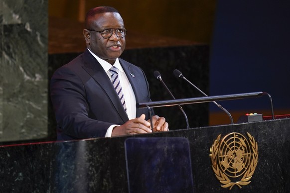 FILE - Julius Maada Bio, President of Sierra Leone, speaks at the start of the Transforming Education Summit at United Nations headquarters, Monday, Sept. 19, 2022. Sierra Leone?s President has declar ...